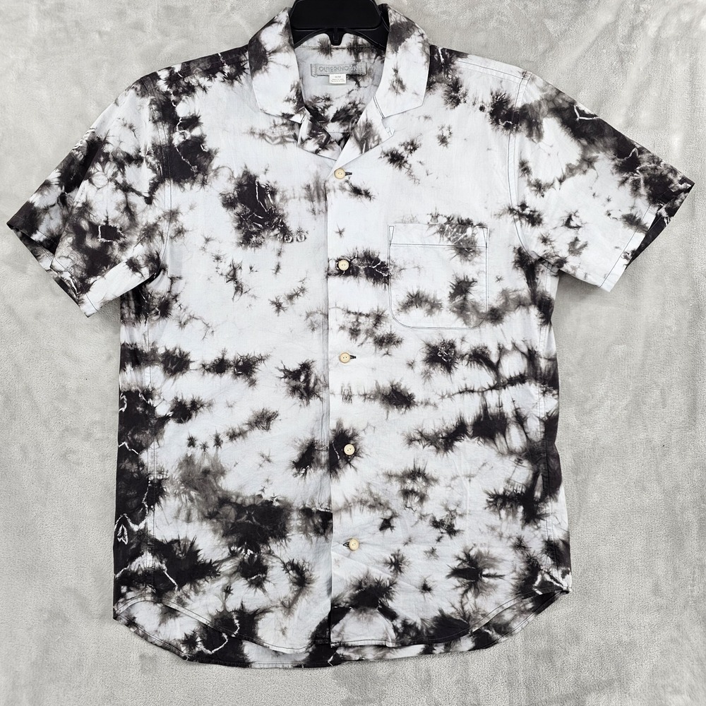 Outerknown Button Up Men Medium White Black Tie Dye Organic Cotton Camp Shirt